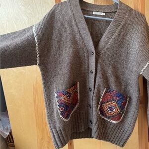 Christy Dawn Brown Cardigan with Patterned Pockets